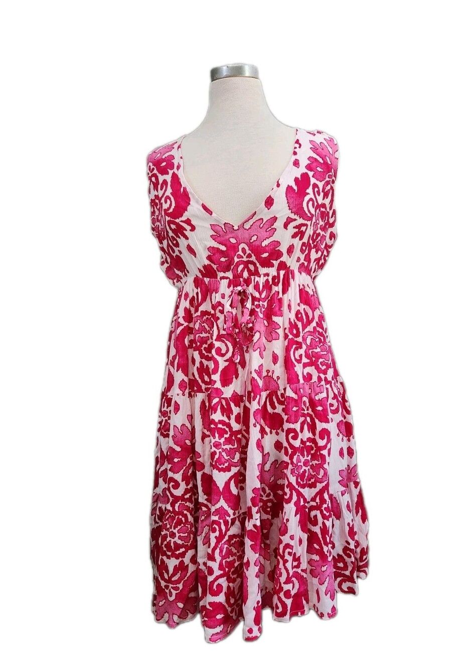Sacred Threads Summer Dress Women L/XL Pink Floral Tie V-Neck Flowy NWT Sundress